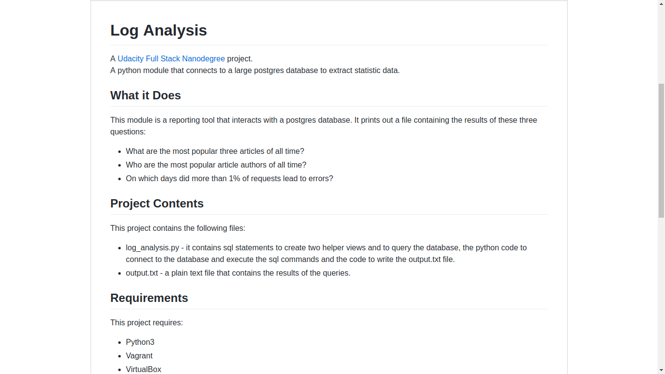 log analysis project screenshot