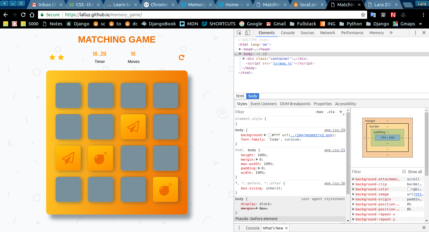 memory game screenshot